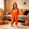 thumbnail image 2 of Kids Pumpkin Lantern Hooded Onesie Plush Halloween Pumpkin Romper with Hood One Piece Jumpsuit, 2 of 4