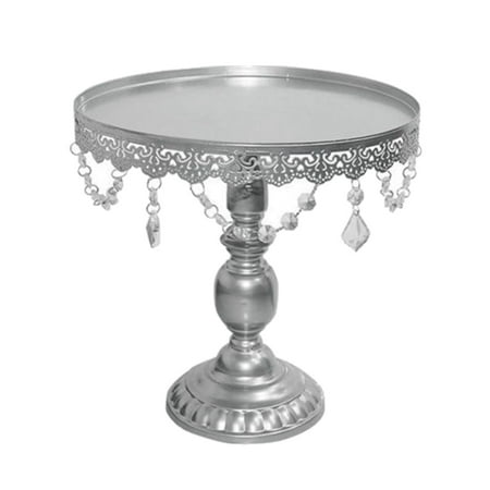 Silver Plated Pedestal - Tron Crystal Stand Wedding Stand Cake Stand Round Wedding Birthday Party Dessert Cupcake Pedestal Display Plate (L, Silver)