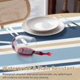 thumbnail image 4 of Minimalist Stripes Round Tablecloth 60 inches Sea Blue Khaki Horizontal Stripe Modern Waterproof Oil-Proof Table Cloth Round Table Cover for Holiday Party Picnic Dinner Decor Indoor and Outdoor Use, 4 of 9