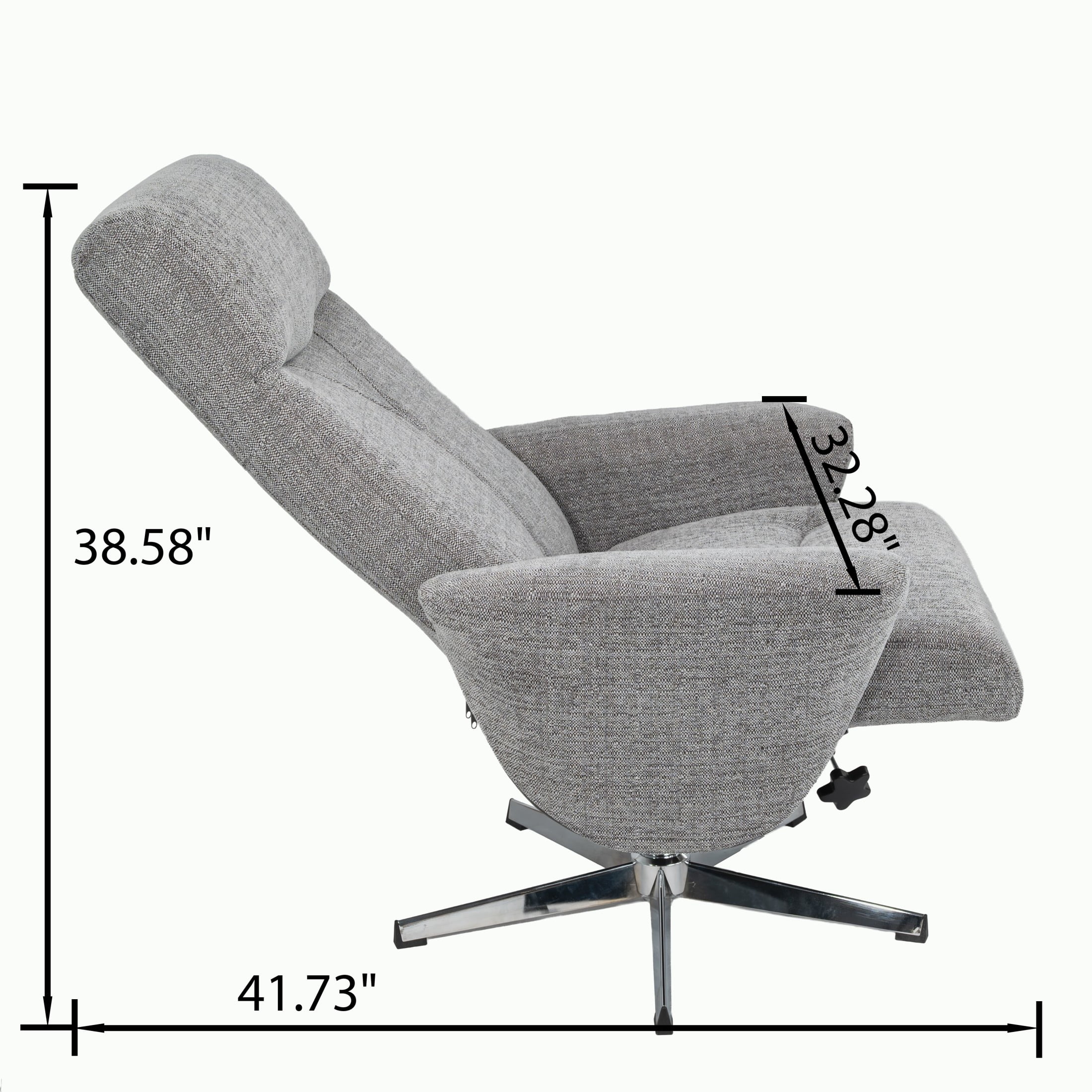 Noble House Modern Swivel Chenille Recliner with Ottoman, Ergonomic Manual Upholstered Lounge Chair, Light Gray