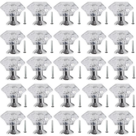 26PCS Clear Crystal Drawer Knobs, 24mm Diamond-Shaped Acrylic Cabinet Knobs Pulls for Kitchen Dresser Drawer and Cupboard