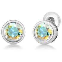 Gem Stone King 14K White Gold Mercury Mist Mystic Topaz Stud Earrings for Women Men  (1.10 Cttw, Gemstone Birthstone, Round 5MM)