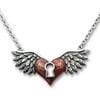 Controse Women's Silver-Toned Stainless Steel Winged Heart Red Necklace 16" plus 2" extender