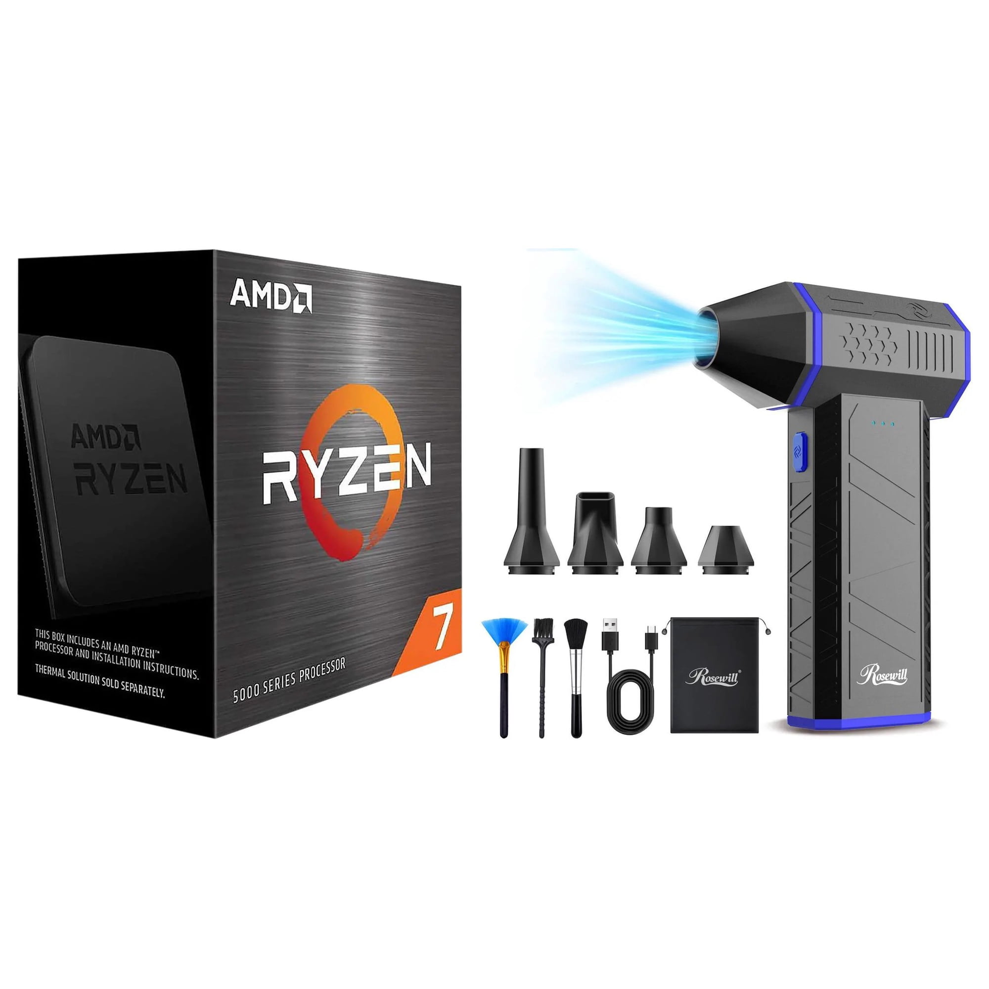 Ryzen 7 5700X Desktop CPU Processor & Rosewill Electric Air Duster Bundle