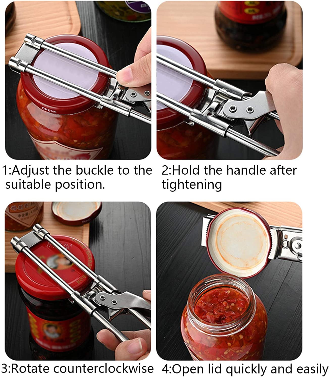 Master Opener Adjustable Jar Adjustable Multifunctional Stainless Steel Can  Opener Jar Lid Gripper Manual Jar Bottle Opener Kitchen Accessories （5 In