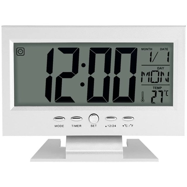 Reloj digital Calendario multifunción Digital LCD Despertador de escritorio con luz nocturna y repetición de hora/fecha/temperatura (plata) JFHHH pequeña