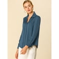 thumbnail image 4 of Camisa de trabajo de manga larga con blusa elegante con cuello en V de oficina para mujer gris azul M INSPIRE CHIC Camisa, 4 of 6