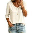 thumbnail image 6 of QASIEATN Trendy Essentials Clothing for Women: Graceful Versatile Color V Neck 3/4 Sleeve Loose T Shirt Top Fall Fashion Outfits for Women, 6 of 7