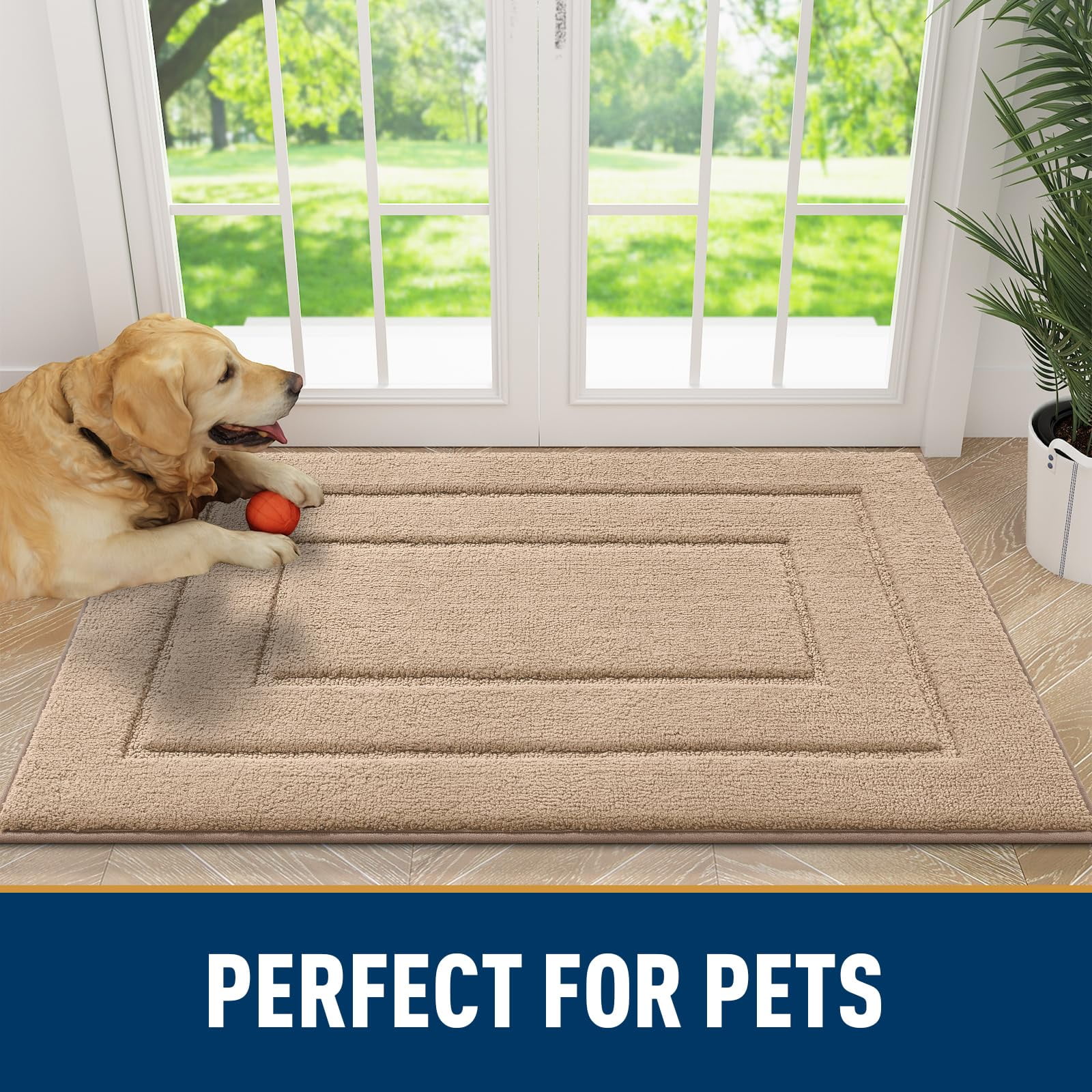 Buganda Door Mat for Inside, Absorbs Moisture and Low Profile Doormat Outdoor, Dirt Trapper Rugs for Entryway, 20"x30", Beige