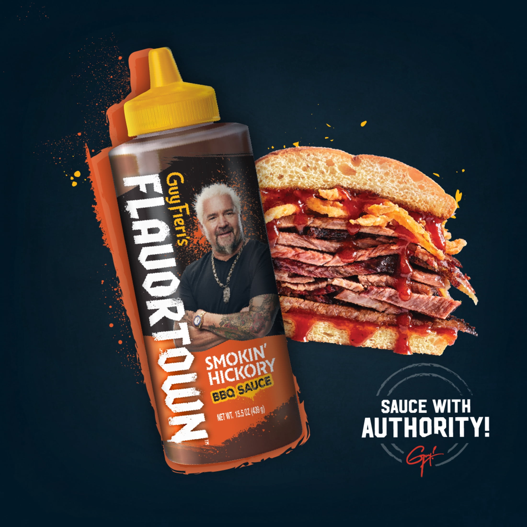 (3 pack) Guy Fieri Flavortown Smokin' Hickory Grilling Sauce, Sweet BBQ Glaze for Brisket Ribs and Pulled Pork, 15.5 oz