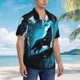 thumbnail image 3 of Sikiie Blue Full Moon Wolf Print Men's Hawaiian Shirt, Summer Beach Button Pocket Short Sleeve T-Shirt,3X-Large, 3 of 7
