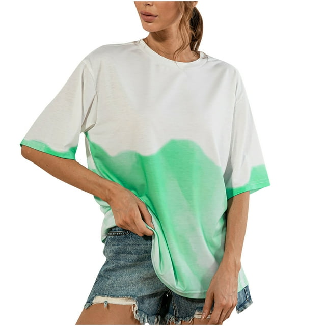 Pompotops Femmes Casual Mode Col Rond Manches Courtes Top T-Shirt