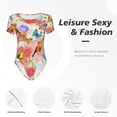 thumbnail image 6 of Gaeub Flowers And Birds Watercolor Women'S Short Sleeve One Piece Swimsuit Sexy High-Waisted Bodysuit For Swimming, Beach, Sports - Medium, 6 of 9