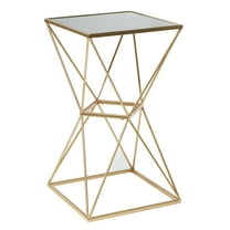 DecMode 16" x 28" Gold Metal Geometric Accent Table with Mirrored Glass Top, 1-Piece