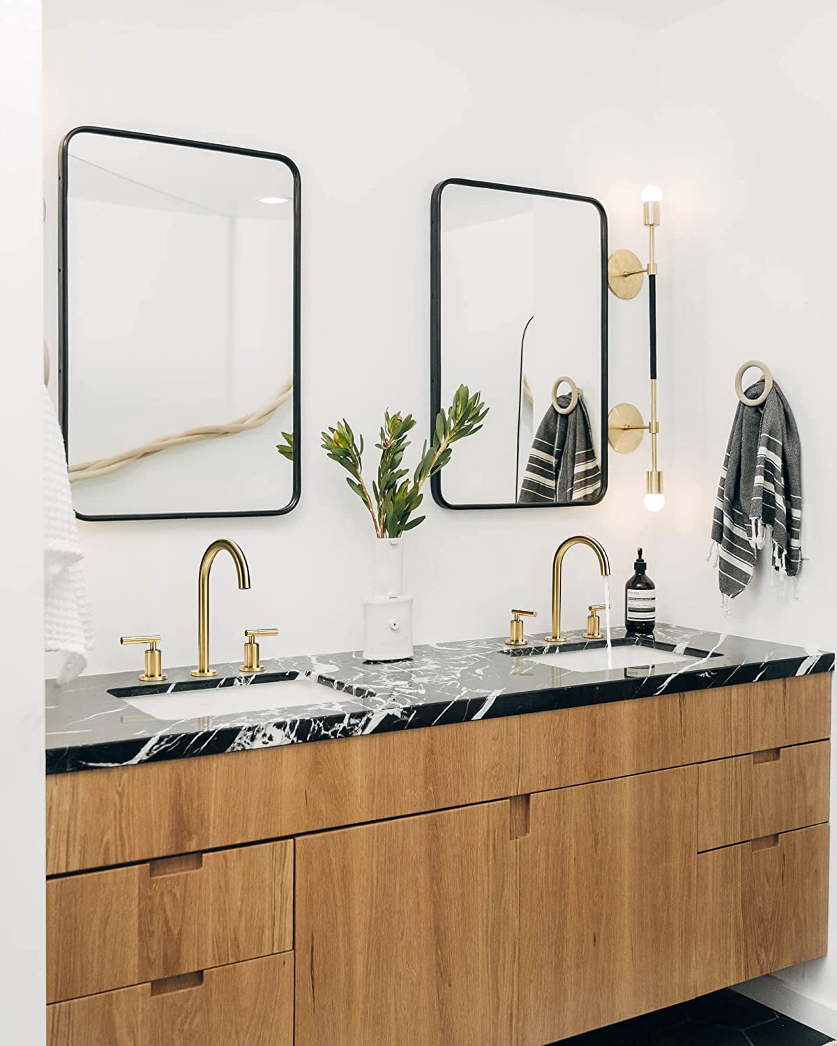 Brushed Gold Bathroom Faucet, Indare Two Handles 360° Swivel Spout Widespread 4Inch 8Inch Brass Bathroom Sink Faucet 3 Hole with Pop-Up Drain and Water Supply Lines