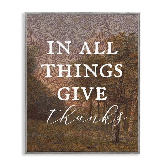 Stupell Industries French Country Give Thanks Nature Pattern Gray Framed Giclee Art, 24 x 30, by Lil' Rue