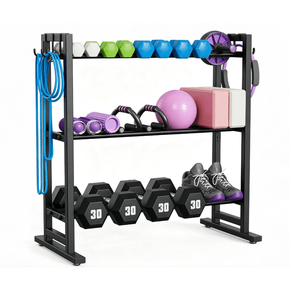 3 Tier Adjustable Dumbbell Rack, Weight Rack for Home Gym, 450 lb Capacity with Extra Storage Hooks