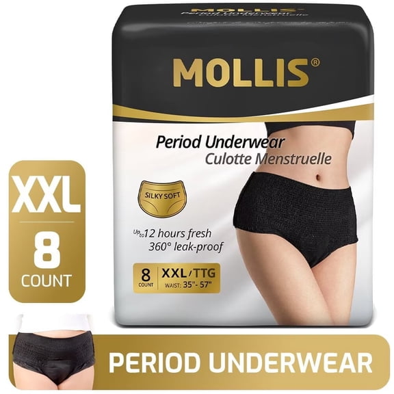 MOLLIS Disposable Period Underwear for Women, Postpartum Panties, Maternity Knickers Heavy Flow Leak Proof, Black (XX-Large, Count, 8)