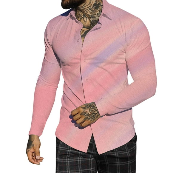 Cathalem Mens Golf Shirts Long Sleeve Vintage Polo Shirts Summer Casual Beach Tops,Pink L
