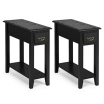 Giantex Narrow End Table, Slim Side Table w/Drawer, ightstand Bedside Table for Small Spaces, (2, Black)