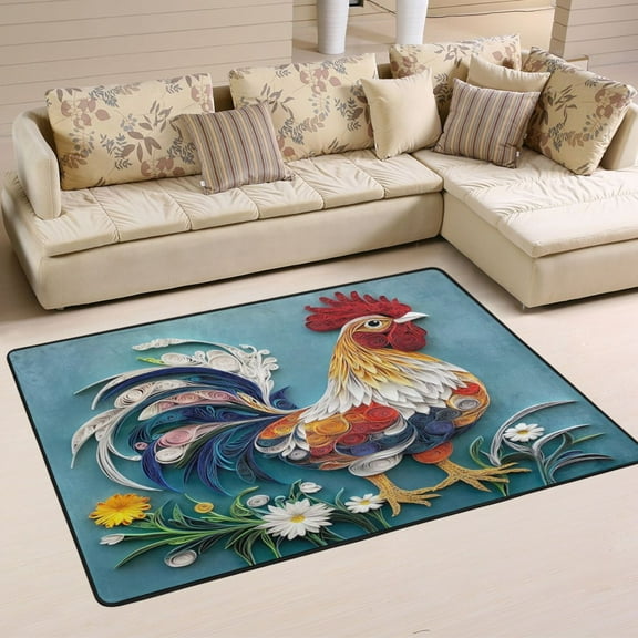 Non-Slip Area Rug 36"x24" Indoor Washable Floor Mats Carpet Printed for Living Room, Bedroom, Home Decor Beautiful Rooster