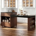 thumbnail image 1 of OUDOSPRS Extendable Kitchen Island 78.74" - Two-Tone Top with Power Outlet, 2 Drawers & Open Shelves, Storage Islands Cart with Dining Table for 6-8, Walnut, 1 of 7