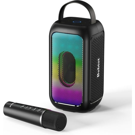 Karaoke Machine for Kids Portable Bluetooth Speaker with Wireless Microphones 5 Magic Voice Home Party Karaoke Speaker with Colorful RGB Lights Gifts for Girls Boys Black