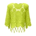 thumbnail image 3 of UOCUFY Women Plain Fringe Cut Out Sheer Knit Crochet Cover Up Three Quarter Sleeve Hollow Out Sweater Shirts Swimsuit Coverups Wear (Light Green, S), 3 of 4