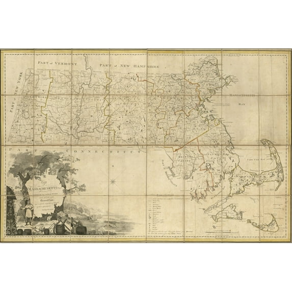 24"x36" Gallery Poster, Map of Massachusetts 1802