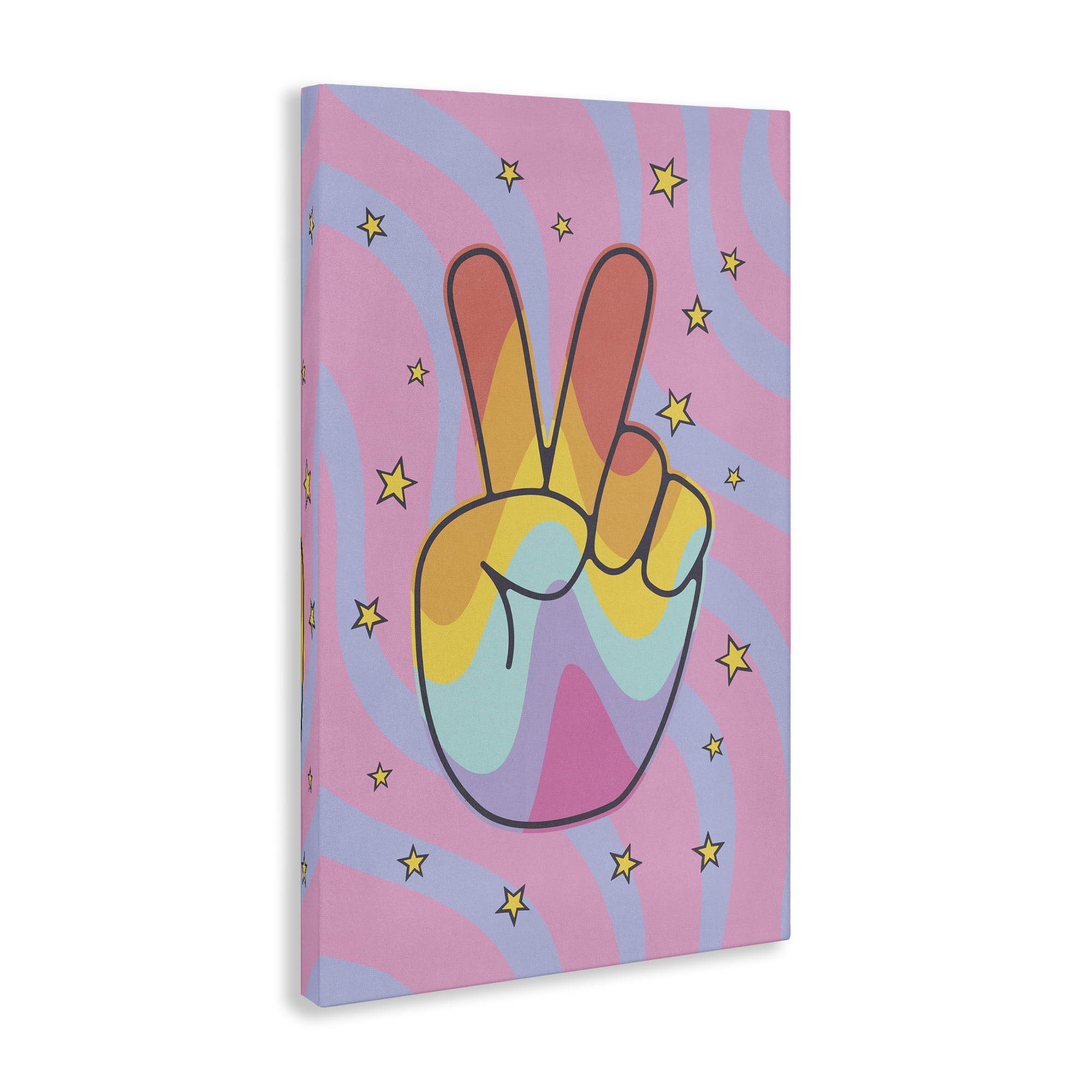 Stupell Industries Groovy Peace with Patterns Abstract Painting Wrapped Canvas Art Print Wall Art, 24 x 36