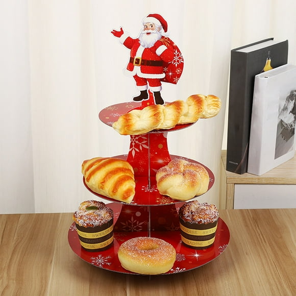 Birdeem Christmas Party Decorations, Father Christmas Multi Tier Cake Stand Three Tier Birthday Cake Treat Display Stand Paper Tray Party Supplies Party Home Decoration Tray