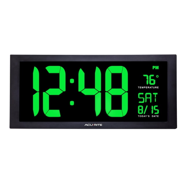 Reloj LED AcuRite 76101M con temperatura y fecha de 18 cm, color verde