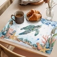 thumbnail image 3 of Sea Turtle Coastal Placemats Set of 6 Summer Nautical Starfish Coral Ocean Place Mats Indoor Wipeable Table Mats Washable Cloth Dining Table Placemats for Kitchen Holiday Party Home Decor 13x19 Inch, 3 of 9