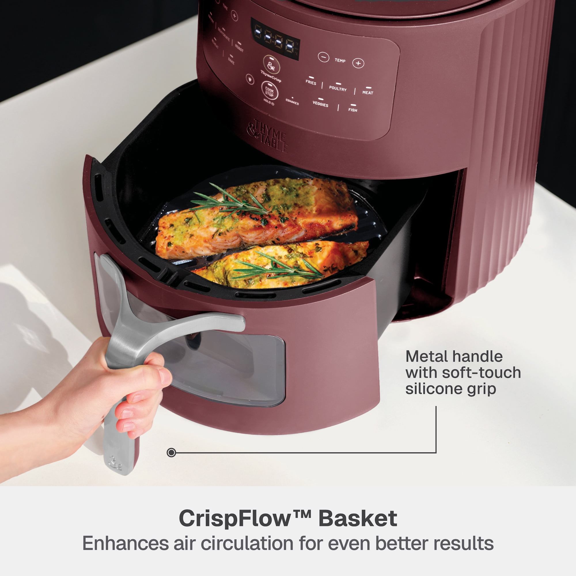 Thyme & Table 6QT Air Fryer, with ThymeCrisp™ and Ceramic-Coated Nonstick Basket, Cabernet Red