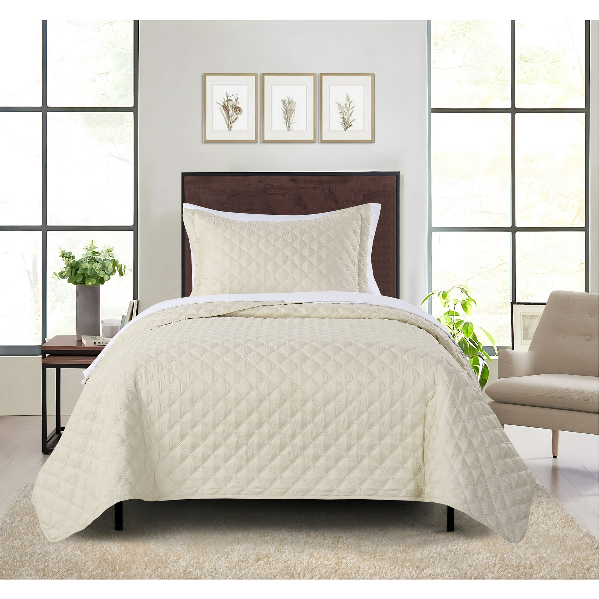Mainstays All-in-One Lightweight Quilt and Sheet Set, 5-Piece, Twin/Twin-XL, Beige