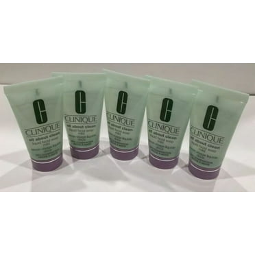 Pack of 5 Clinique All About Clean Liquid Facial Soap Mild Cleaser Soap, Dry Combination Skin Formula, 1 oz/30 ml Each Travel Size, Total 5 oz/150 ml