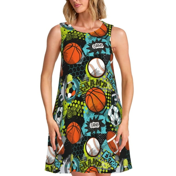 Balery Balls Vestidos de verano para mujer con estampado: vestido holgado sin mangas, vestido playero informal y cómodo para días calurosos.