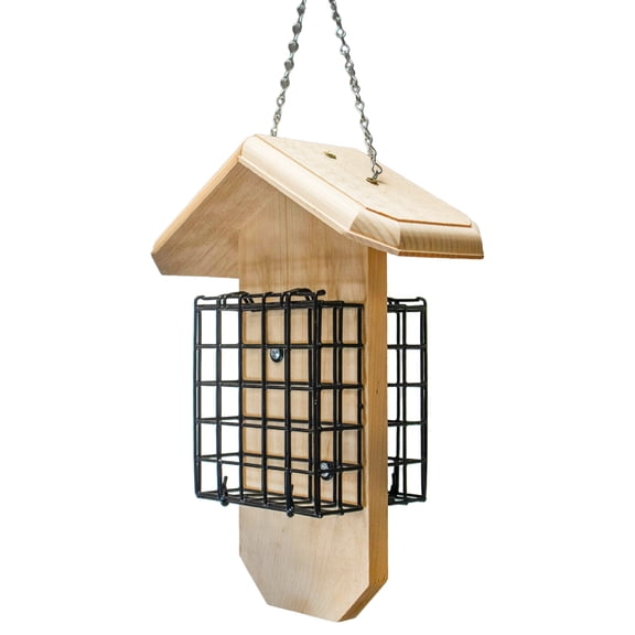 Coveside Large Dual Suet Cage Feeder - Holds 2 Suet Cakes - Aged Eastern White Pine Bird Feeder with Hanging Chain - Eco-Friendly Wild Bird Feeder - Made in USA