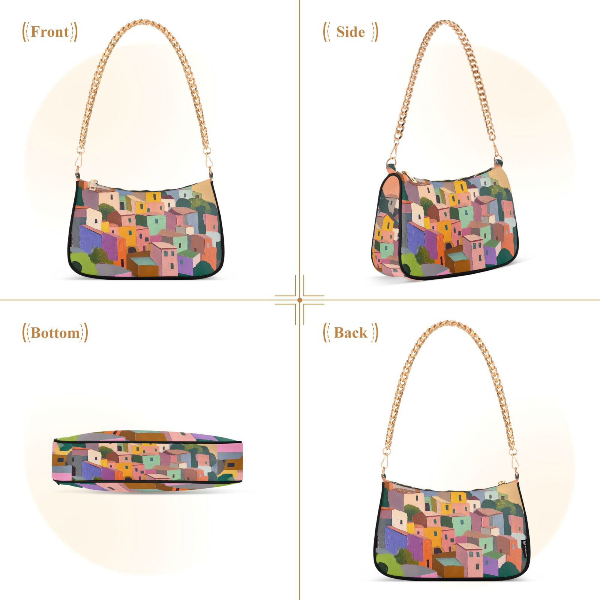 FORMRS Womens Shoulder Bag with Chain Strap Clutch Purse Cute Tote Handbag, Purple Cityscape Painting