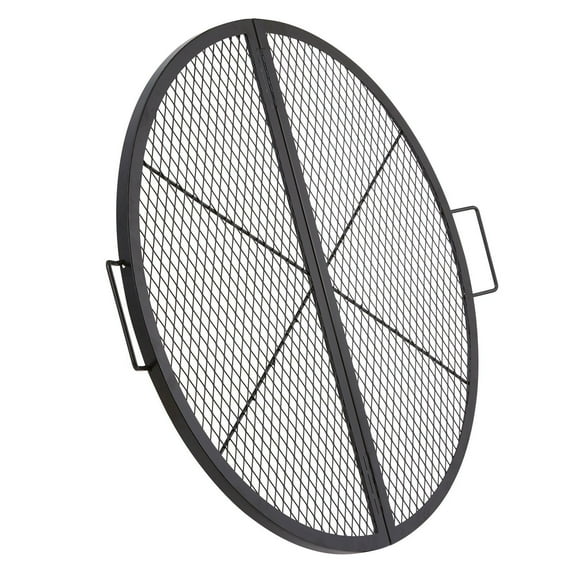 X-Marks Foldable Round Fire Pit Grill Grate – 36 Inch Campfire BBQ Cooking Grid with Support X Wire, Portable Heavy Duty Steel for Outside Camping & Picnic