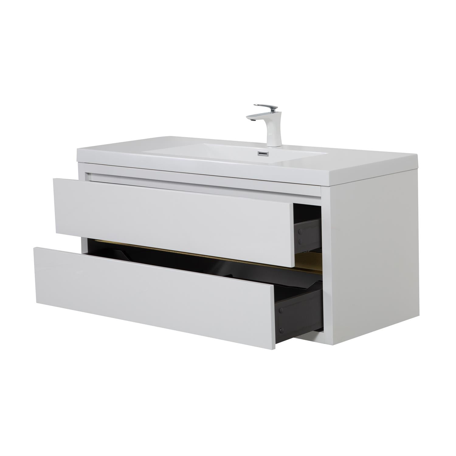 Demi Bonn 47" Wall-Mounted Bathroom Vanity with Sink, Stone Resin Countertop and 2 Soft Close Drawers, Faucets and Drains Not Included, White