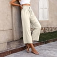 thumbnail image 6 of Women's High Waisted Wide Leg Cropped Pants Casual Drawstring Elastic Waist Capri Pants with Pockets, 6 of 7