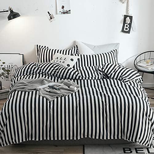 karever Black White Striped Duvet Cover Queen Vertical Ticking Stripe Bedding Full 3 PCs Cotton Comforter Cover Set for Boys Girls 