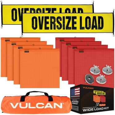 VULCAN Oversize Load Banners, Flags and Magnets Kit, 2 Stretch Cord Oversize Load Banners, 4 Magnets, 4 Red Flags, 4 Orange Flags, and Bag