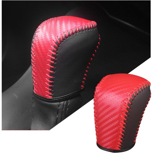 YISITIAN Carbon Fiber Car Gear Shift Knob Cover,Leather Vehicle Stick Shifting Protector with Needle & Thread,Stylish Auto Shifter Knob Guard,Compatible with Inspire Crider Integra (Red) CJ919-49938