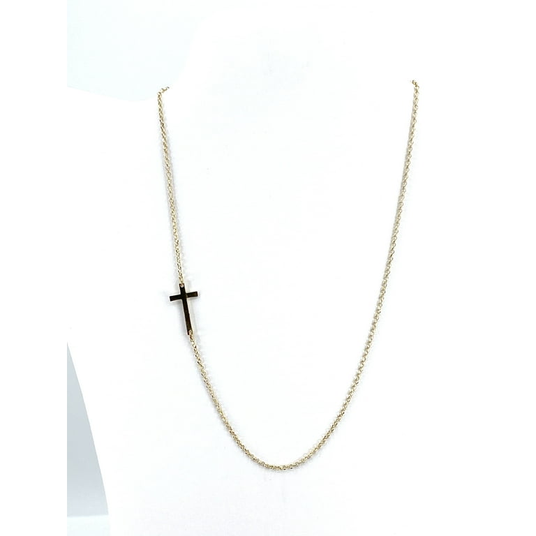 Side Set Cross Necklace Rhodium Plated Sterling Silver Nontarnish Adjustable Length Side Set Cross Necklace Rhodium Plated Sterling Silver Nontarnish Adjustable Length