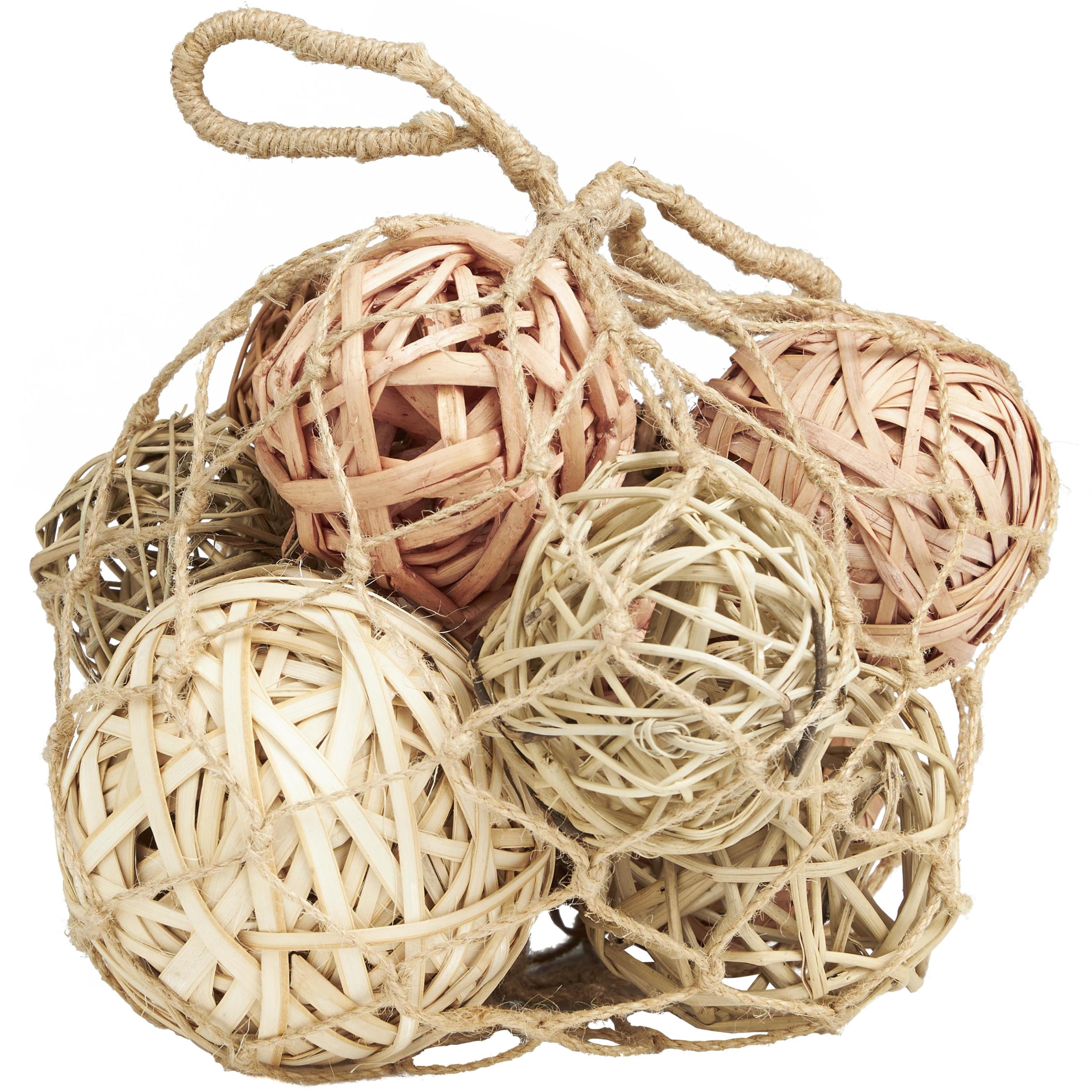 DecMode Light Brown 9" Handmade Dried Plant Orbs & Vase Filler with Fishnet Bag