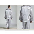 thumbnail image 3 of Pijama de satén para hombre, traje largo de ocio, ropa de dormir, camisa de manga larga y pantalón de pijama., 3 of 6