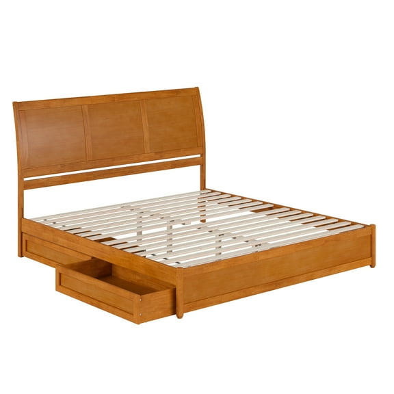 AFI, Andorra King Platform Bed with Panel Footboard and Storage Drawers, Light Toffee