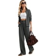 thumbnail image 4 of 2 Piece Sets for Women Stand Collar Zip Top and High Waist Wide Leg Pants, L, 4 of 5